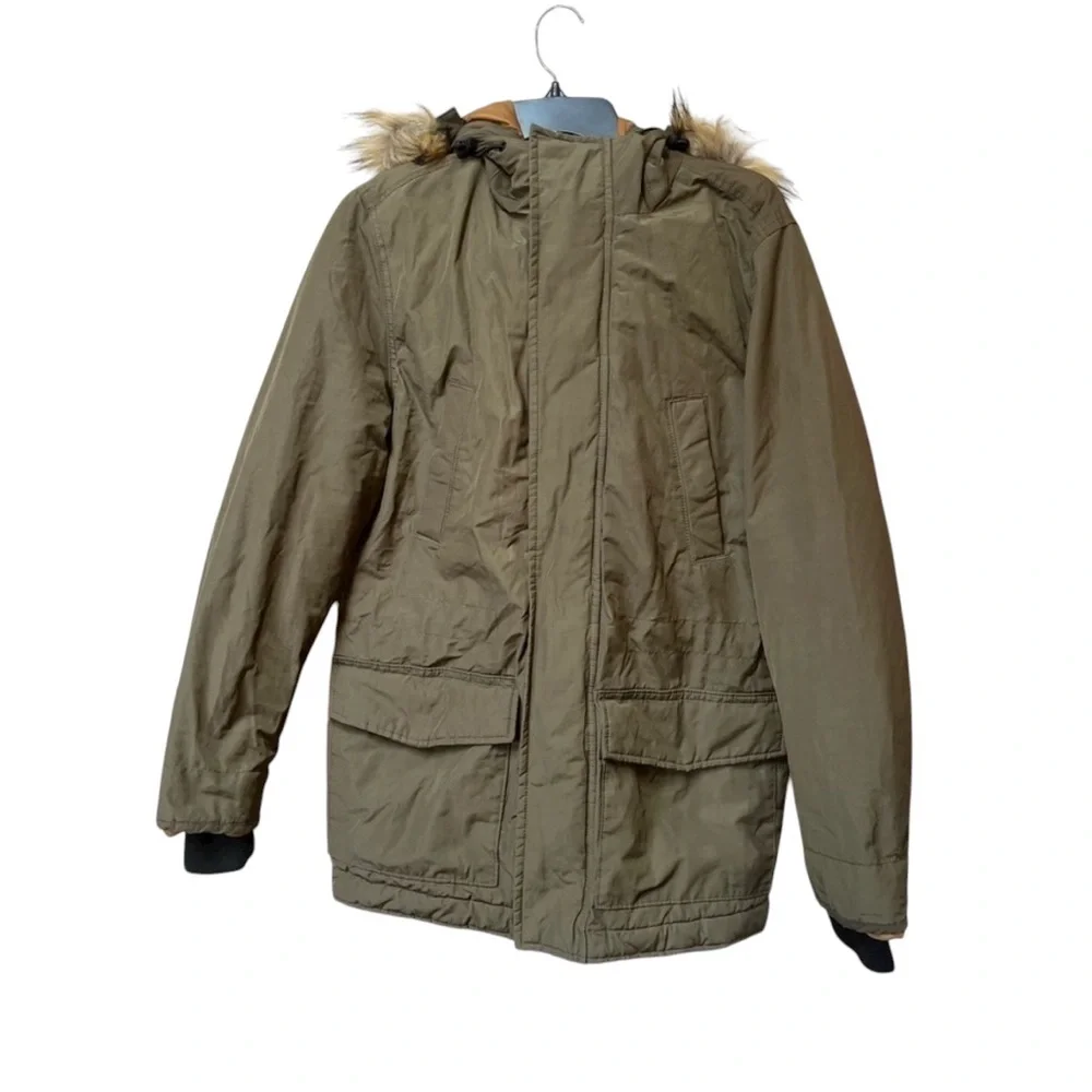 Aeropostale XS Olive Parka Gorpcore Granola Faux Fur Utility Jacket